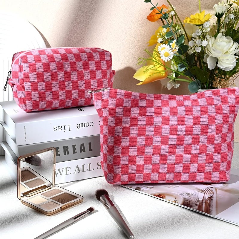 Fammart Travel Makeup Bag, Checkered Cosmetic Bag Make Up Organizer Case for Women, Small Toiletry Bag Skincare Pouch for Toiletries Accessories Brushes, 2PCS - Image 3